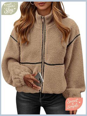 Oversized Sherpa Teddy Jacket Zip Up Faux Fur Warm Winter Coats for Women Fall